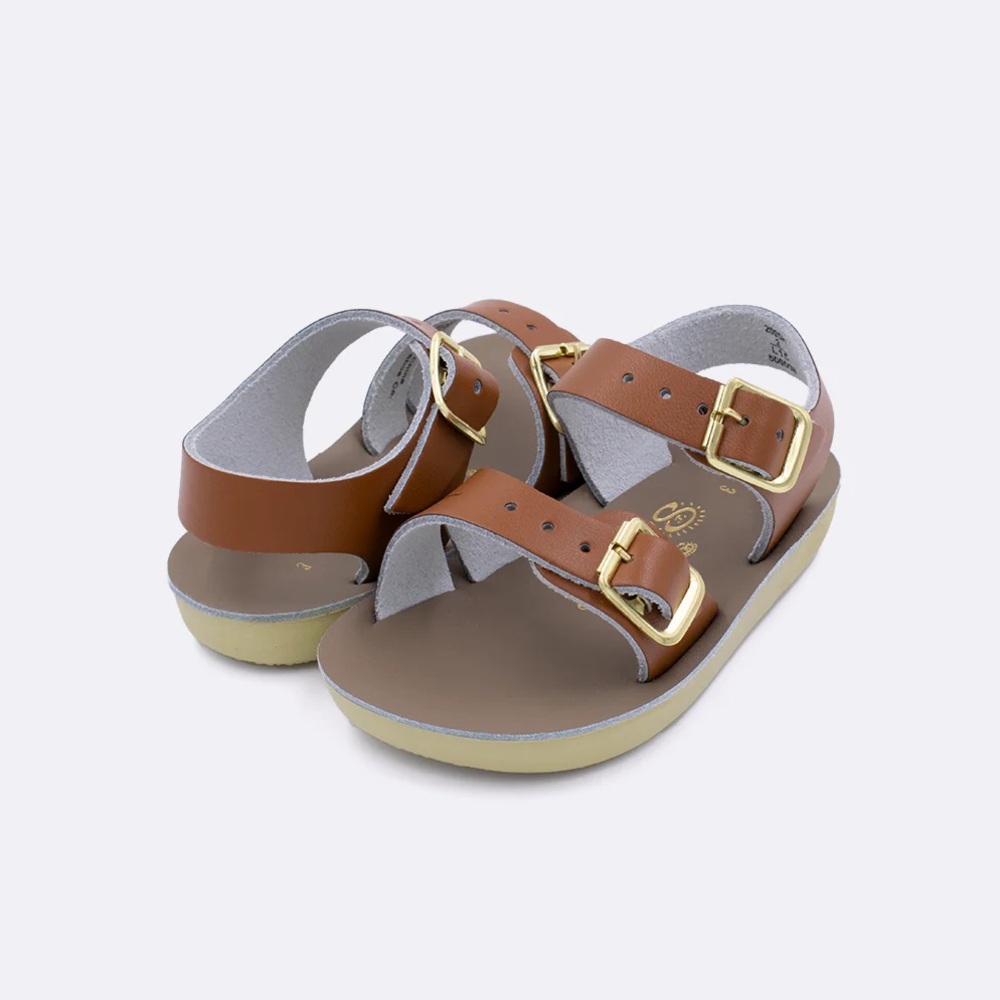 NWOT Saltwater Brown Leather and Gold Sandals with Adjustable Straps